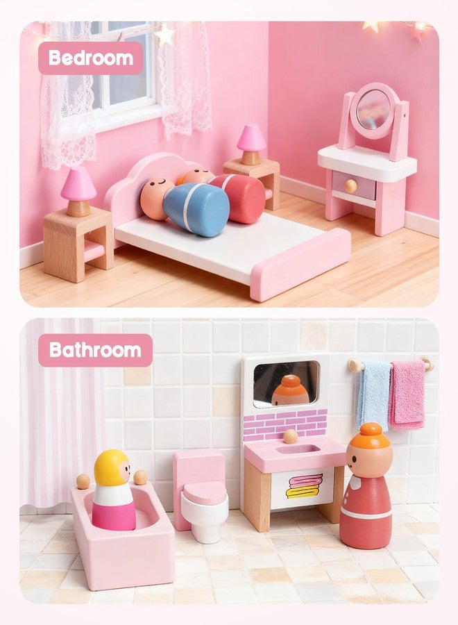 BIERUM Wooden Dollhouse Set, Dolls and Furniture Playset Pretend Play Dollhouse Accessories Set - Image 5